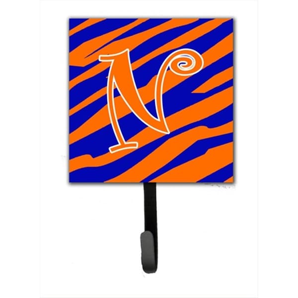Carolines Treasures 4.25 x 6 in. Letter N Initial Tiger Stripe Blue and Orange Leash Or Key Hook CJ1036-NSH4 - main